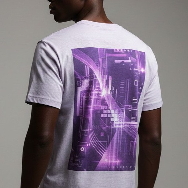 Camiseta roxa estampa geométrica - modelo Prisma