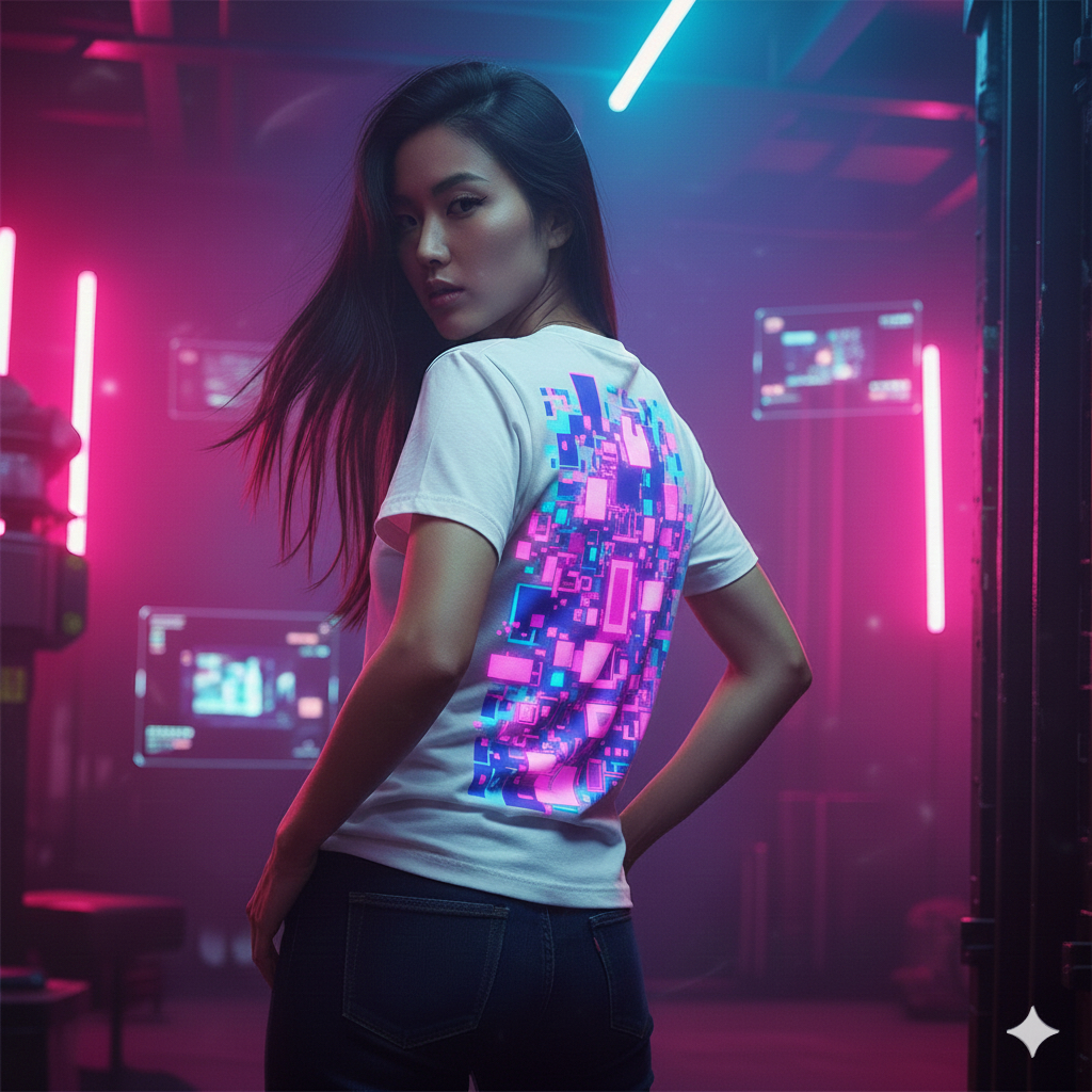 Camiseta roxa com estampa futurista - Produto 9